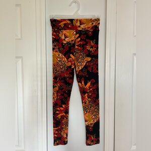 Black LuLaRoe Leggings with Leopards and Flowers